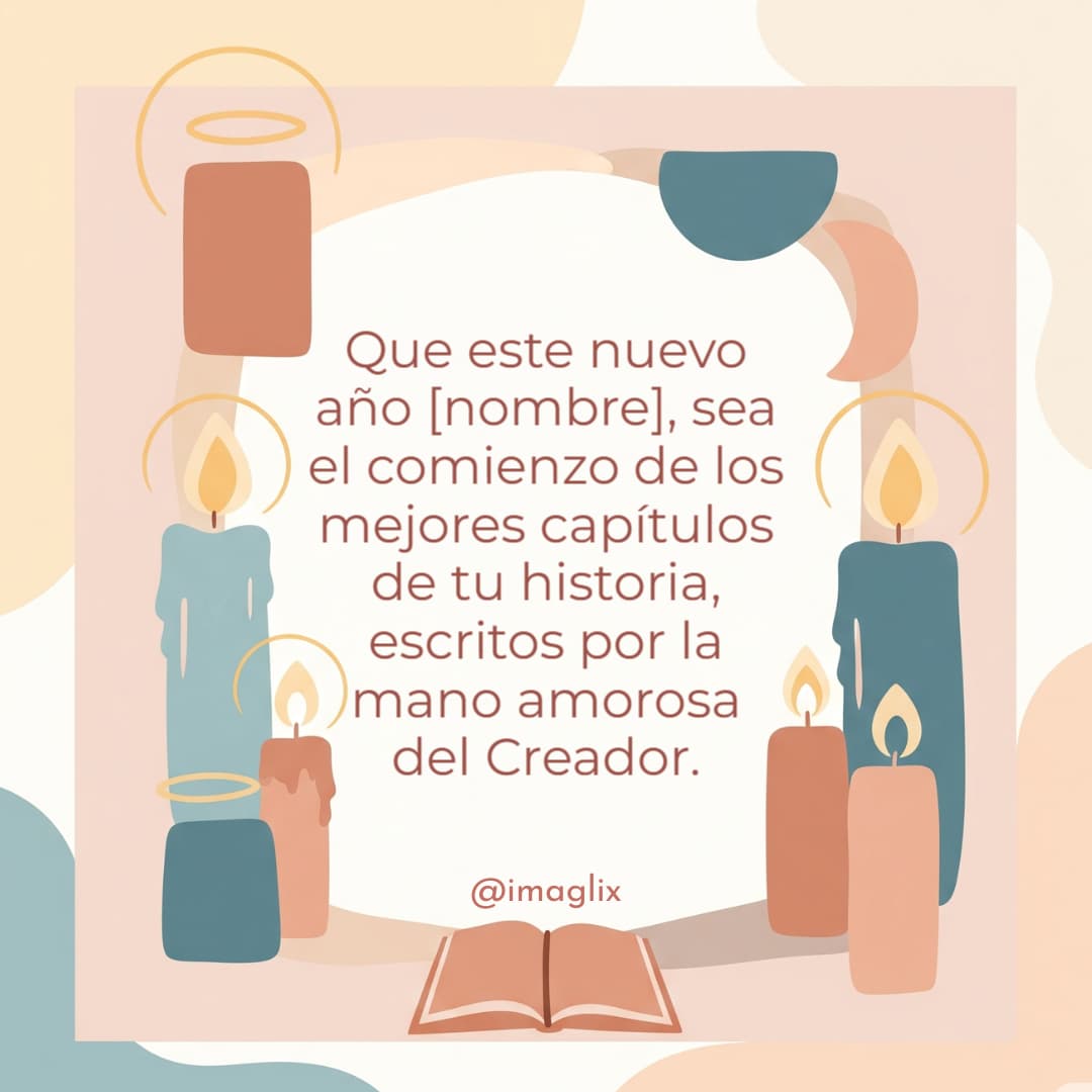 Feliz cumpleaños religioso: Que este nuevo año NOMBRE, sea el comienzo de los mejores capítulos de tu historia, escritos por la mano amorosa del Creador.