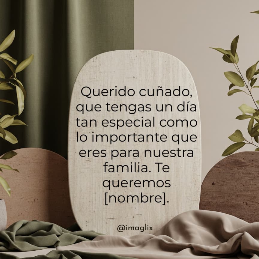 Frases de cumpleaños para cuñado: Querido cuñado, que tengas un día tan especial como lo importante que eres para nuestra familia. Te queremos NOMBRE.